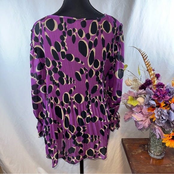 Nicola Purple Abstract Dot Tunic Dress Smocked Empire Waist Long Sleeve - Picture 3 of 7